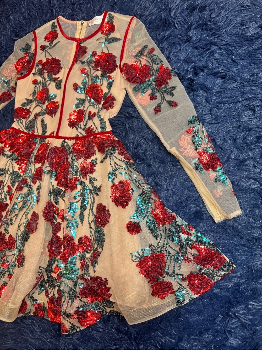 NWOT Bronx and Banco Rafaella Floral Sequin Long Sleeve Minidress. Size S - Picture 9 of 15